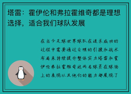 塔雷：霍伊伦和弗拉霍维奇都是理想选择，适合我们球队发展