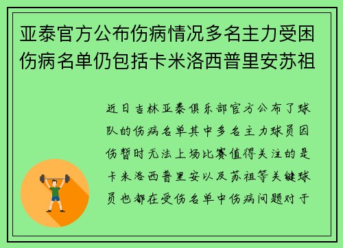 亚泰官方公布伤病情况多名主力受困伤病名单仍包括卡米洛西普里安苏祖